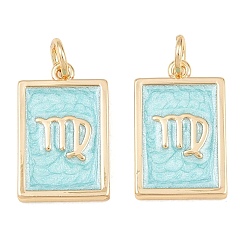 Virgo Brass Enamel Pendants, Rectangle Charms, Rack Plating, Cadmium Free & Lead Free, Long-Lasting Plated, Golden, Virgo Charms, 17.5x11x2mm, Hole: 3mm
