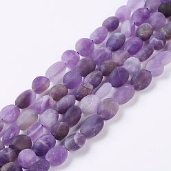 Amethyst Natural Amethyst Bead Strands, Frosted, Nuggets, 7~10x6~8x6mm, Hole: 1mm, about 45pcs/strand, 15.2 inch(38.7cm)