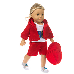 Dark Red Cotton Doll Sweat Suit & Hat, Doll Clothes Outfits, Fit for American 18 inch Girl Dolls, Dark Red, 310x235x140mm