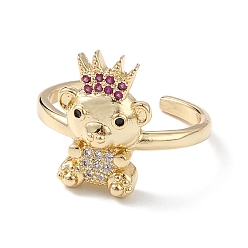 Medium Violet Red Bear Cubic Zirconia Cuff Ring, Real 16K Gold Plated Brass Open Ring Jewelry for Women, Medium Violet Red, 2mm, Inner Diameter: 16mm.