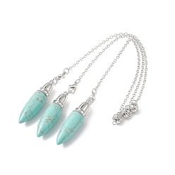 Синтетическая Бирюза Синтетические бирюзовые маятниковые подвески, пулевые чары, латунная фурнитура с платиновым покрытием, 235x2.5 мм, отверстие : 1.7 мм