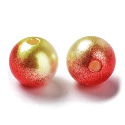 Red Rainbow ABS Plastic Imitation Pearl Beads, Gradient Mermaid Pearl Beads, Round, Red, 9.5~10x9mm, Hole: 1.6mm, about 1000pcs/500g