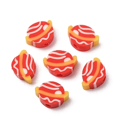 Red Handmade Polymer Clay Beads, Planet, Red, 7.5~8x10.5~11x4mm, Hole: 2mm