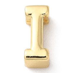 Letter I Rack Plating Brass Slide Charms, Cadmium Free & Lead Free, Real 18K Gold Plated, Letter, Letter I, 7.5x3x3.5mm, Hole: 1.5mm