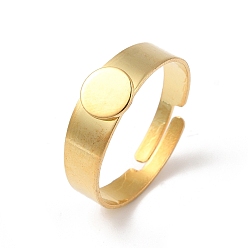 Настоящее золото 18K Регулируемые элементы 304 из нержавеющей стали, латунная фурнитура платформы для кольца, плоско-круглые, реальный 18 k позолоченный, лоток : 6 мм, 17 мм