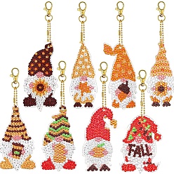 Mixed Color DIY Diamond Painting Pendant Decorations Kits, with Gnome Diamond Painting Mold, Rhinestone, Diamond Sticky Pen, Tray Plate and Glue Clay, Mixed Color, 7.5cm, 8pcs/set