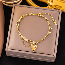 Golden square peach heart Fashionable and Versatile Titanium Steel Bracelet - Non-fading, European and American Style