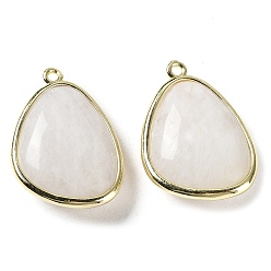 Moonstone Natural Moonstone Pendants, with Golden Plated Brass Edge Loops, Faceted, Triangle, 27x18x7.5mm, Hole: 1.6mm