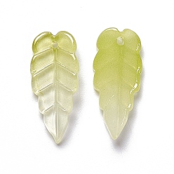 Light Khaki Electroplate Glass Pendant, Leaf, Light Khaki, 23x10x3mm, Hole: 1.2mm