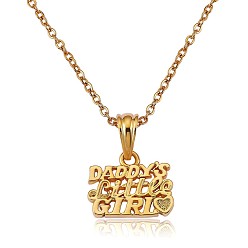 Golden Word Daddy's Little Girl Pendant Necklace, Brass Jewelry for Father Daughter, Golden, 17.72 inch(45cm)