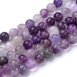 Purple Natural Fluorite Beads Strands, Round, Purple, 6~6.5mm, Hole: 1mm, about 63pcs/strand, 15.5 inch
