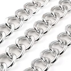 Platinum Aluminium Curb Chains, Unwelded, with Spool, Platinum, 22.5x18.5x3.8mm, about 16.40 Feet(5m)/Roll