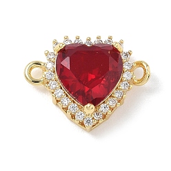 Красный Подвески-шармы в виде сердечек из латуни с микропаве и кубическим цирконием, инкрустированные стеклянными звеньями., реальный 18 k позолоченный, стойки покрытие, долговечный, без кадмия и без свинца, красные, 14.5x19.5x7.5 мм, отверстие : 1.6~1.8 мм