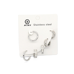 Stainless Steel Color 3 Pair 3 Style Titanium Steel Thick Hoop Earrings for Women, Stainless Steel Color, 2.5~4mm, 1 Pair/style