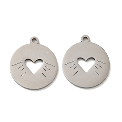 Heart 316L Surgical Stainless Steel Pendants, Laser Cut, Flat Round Charm, Heart, 17x15x1mm, Hole: 1.4mm