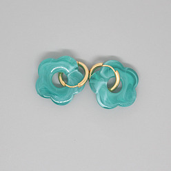 Бирюза Винтажные милые серьги-цветы из акриловой смолы с металлическими обручами, украшения, бирюзовые