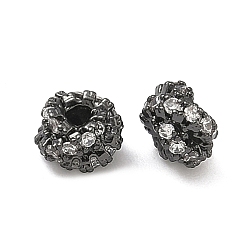 Черный Цвет Металла Латунные прозрачные бусины из кубического циркония, без кадмия и без свинца, стойки покрытие, долговечный, твист, металлический черный , 6.5x4.5 мм, отверстие : 1.5 мм