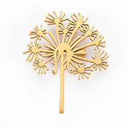 Golden Dandelion Brooch, 201 Stainless Steel Flower Lapel Pin for Backpack Clothes, Nickel Free & Lead Free, Golden, 52.5x41.5x6.5mm, Pin: 0.7mm