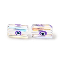 Blue Violet Transparent Glass Beads, with Enamel, Rectangle with Evil Eye Pattern, Blue Violet, 12.5x8x7mm, Hole: 1.5mm