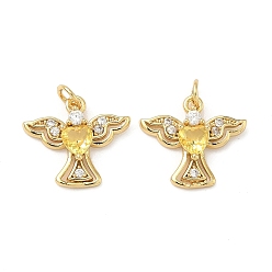 Золотистый Латунные микро проложить кубического циркония подвески, ангельские прелести, без свинца и без кадмия, стойки покрытие, долговечный, реальный 18 k позолоченный, золотые, 13x14x3 мм, Перейти кольцо: 4x0.8 мм, 2.5 мм внутренним диаметром