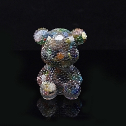Colorful Resin Bear Display Decoration, with Cat Eye Chips inside Statues for Home Office Decorations, Colorful, 70x65x90mm