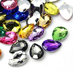 Mixed Color Imitation Taiwan Acrylic Rhinestone Cabochons, Pointed Back & Faceted, teardrop, Mixed Color, 14x10x4mm, about 1000pcs/bag