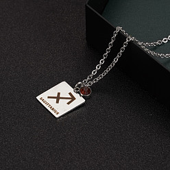 Sagittarius Constellation Rectangle Pendant Necklace, 201 Stainless Steel Square with Rhinestone Pendant Necklace for Men Women, Sagittarius, 17.72 inch(45cm)