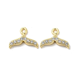 Real 18K Gold Plated Brass Micro Pave Clear Cubic Zirconia Charms, Fishtail Shape, Real 18K Gold Plated, 9x12.5x2mm, Hole: 1.4mm