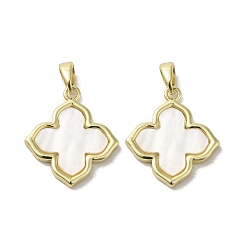 Flower Brass Pave Shell Pendants, Geometric Charms, Real 18K Gold Plated, Flower, 20x18x2.5mm, Hole: 3x5mm