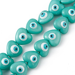 Medium Turquoise Evil Eye Resin Beads Strands, Heart, Medium Turquoise, 12.5x14x9mm, Hole: 1.8mm, about 30pcs/strand, 14.25 inch(36.2cm)