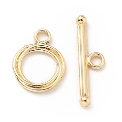 Light Gold Rack Plating Brass Toggle Clasps, Cadmium Free & Lead Free, Long-Lasting Plated, Ring, Light Gold, Ring: 16.5x13x1.5mm, Hole: 2.4mm, Bar: 24x6.5x2.5mm, Hole: 2.4mm