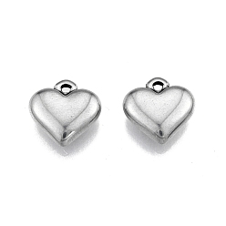 Stainless Steel Color 201 Stainless Steel Charms, Heart, Stainless Steel Color, 13x13x4mm, Hole: 1.4mm