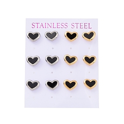 Golden & Stainless Steel Color Vacuum Plating Heart 304 Stainless Steel Acrylic Stud Earrings, with Ear Nut, Golden & Stainless Steel Color, 9x11mm, Pin: 0.8mm, 6 pairs/card