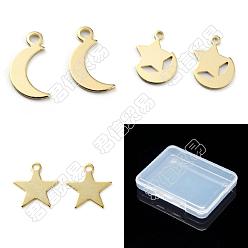 Real 24K Gold Plated 60Pcs 3 Style Brass Charms, Long-Lasting Plated, Mixed Shapes, Real 24K Gold Plated, 10.5~12x5.5~10x0.5~0.6mm, Hole: 1~1.4mm, 20pcs/style