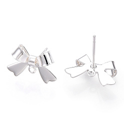 Серебро Изделия из латуни, без никеля , бантом, серебряные, 11x16 мм, отверстие : 1.2 мм, штифты : 12x0.6 мм