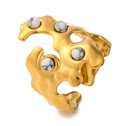 Говлит Нерегулярные синтетические кольца из говлита, золотистый тон 304 манжеты из нержавеющей стали для женщин, 23 мм, внутренний диаметр: регулируемый