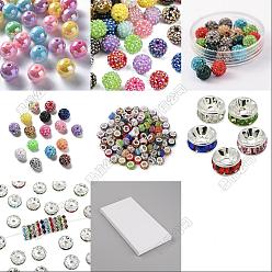 (52) Непрозрачная лаванда Наборы для находки бисера своими руками, включают 20шт. акриловые бусины, 170шт. стразовых бусин, разноцветные, 16x15 мм, отверстие : 2.8 мм