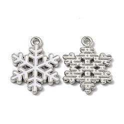 Platinum Alloy Enamel Pendants, for Christmas, Snowflake, White, Platinum, 20.5x16x1.7mm, Hole: 1.5mm