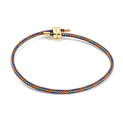 Разноцветный Изготовление браслетов из плетеной стальной проволоки, с золотыми тонами латунных бус, красочный, внутренний диаметр: 3-1/8 дюйм (8 см)