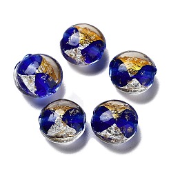 Medium Blue Handmade Lampwork Beads, with Gold Foil, Oval, Medium Blue, 11~12x11.5~12.5x7~7.5mm, Hole: 2mm