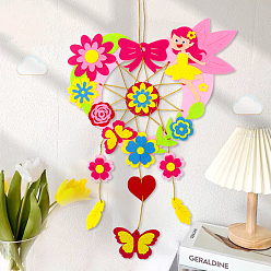 Heart Cloth Woven Net/Web Wind Chime with Polyester Rope, Pendant Decoration for Home Party Festival Decor, Colorful, Heart, 345x335mm