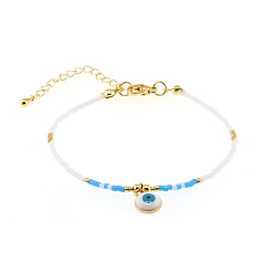 Белый Богемные браслеты из сплава с эмалью и подвесками, Украшения из стеклянного бисера для женщин, злые глаза, белые, 11.02 дюйм (28 см)