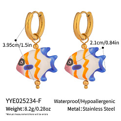 Синий Серьги-кольца из нержавеющей стали и керамики, реальный 18 k позолоченный, синие, 39.5x21 мм