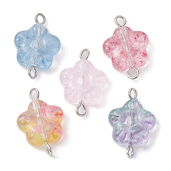 Flower Transparent Baking Painted Glass Connector Charms, with Platinum Plated Brass Double Loops, Mixed Color, Flower, 19x13x5mm, Hole: 1.8~2mm