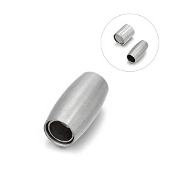 Stainless Steel Color Matte 304 Stainless Steel Barrel Magnetic Clasps with Glue-in Ends, Stainless Steel Color, 14x7mm, Hole: 3mm