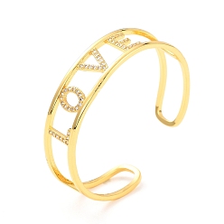 Clear Word LOVE Hollow Carved Cubic Zirconia Cuff Bangle, Real 18K Gold Plated Brass Wire Wrap Open Bangle, Brass Jewelry for Women, Cadmium Free & Lead Free, Clear, Inner Diameter: 2-1/8 inch(5.3cm)