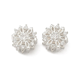 Серебро Латунные прозрачные бусины из кубического циркония, без кадмия и без свинца, стойки покрытие, долговечный, цветок, серебряные, 10x8 мм, отверстие : 3 мм
