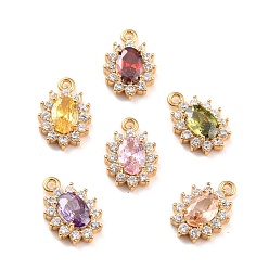 Mixed Color Real 18K Gold Plated Brass Micro Pave Cubic Zirconia Charms, Cadmium Free & Nickel Free & Lead Free, Oval, Mixed Color, 12x8x3mm, Hole: 1.2mm