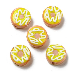 Jaune Brins de perles en émail au chalumeau faits à la main, donut, jaune, 15.5x7~8.5mm, Trou: 1.5mm, Environ 25 pcs/chapelet