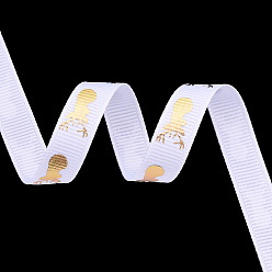 Белый 100 ярды Рождественская тема золотое тиснение олень полиэстеровые ленты с принтом в корсажную ткань, для украшения партии ремесла, белые, 3/8 дюйм (10 мм)